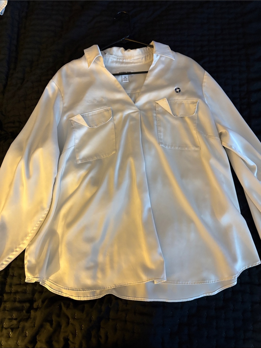 Lands’ End White Girls' V-Neck Long Sleeve Shirt